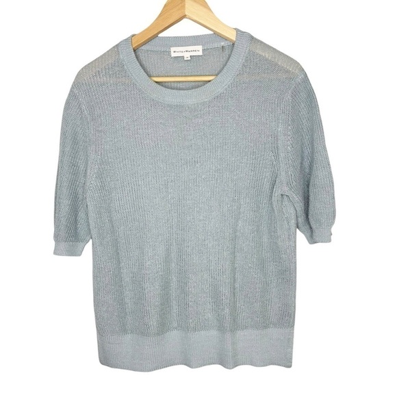 White + Warren Linen Blue Boxy Knit Women's Size Medium - Picture 1 of 5